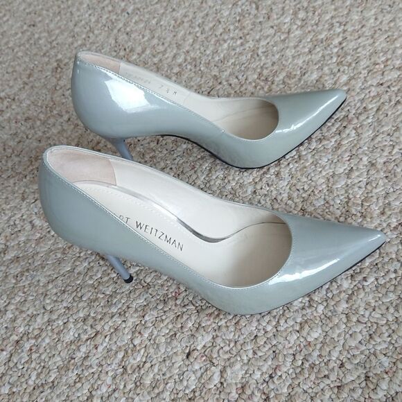 Stuart Weitzman Nouveau Silver Aniline patent leather pump size 7.5M - Picture 1 of 12